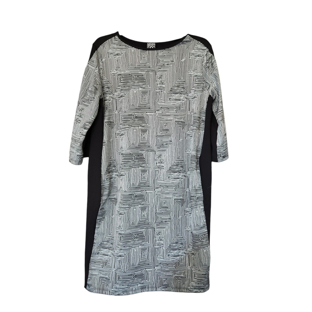 Clara Sunwoo Black White Geometric Maze Print Shift Tunic Dress Pockets Small